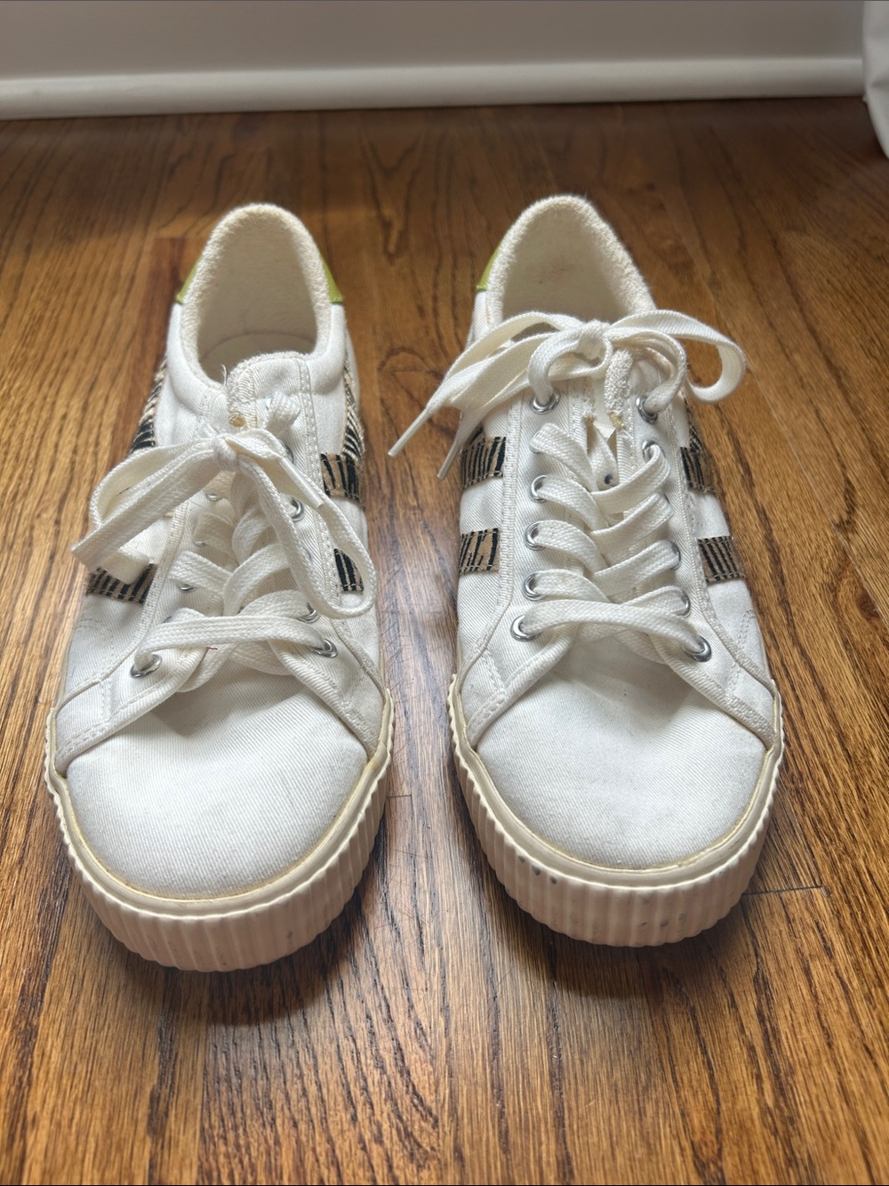 Gola Cream Canvas Lace-Up Sneakers with Black Animal Print Stripes